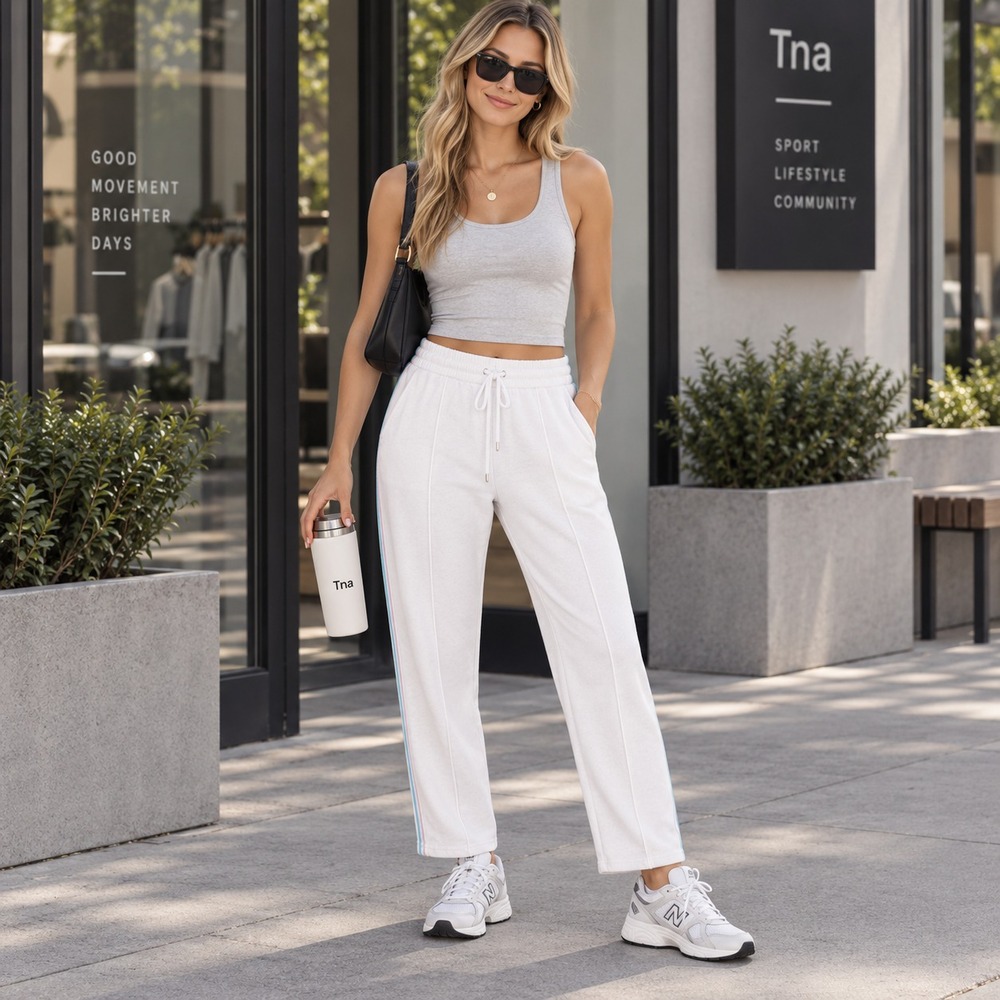 TNA BY ARITZIA Women's Sweatpants MEDIUM White Drawstring Jogger TCR3-60004-29